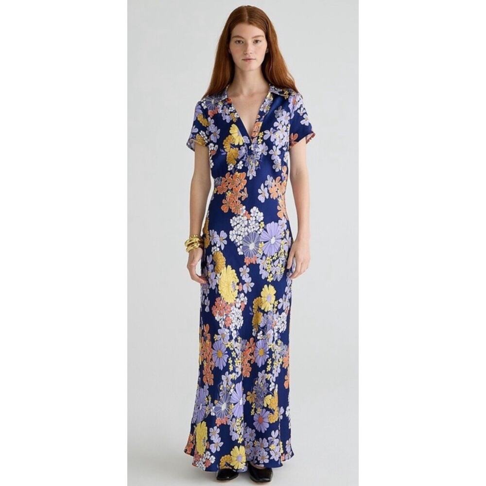 J. Crew NWT Short Sleeve Dusk Floral Prink Luster Crepe Slip Dress SZ 14 Preppy